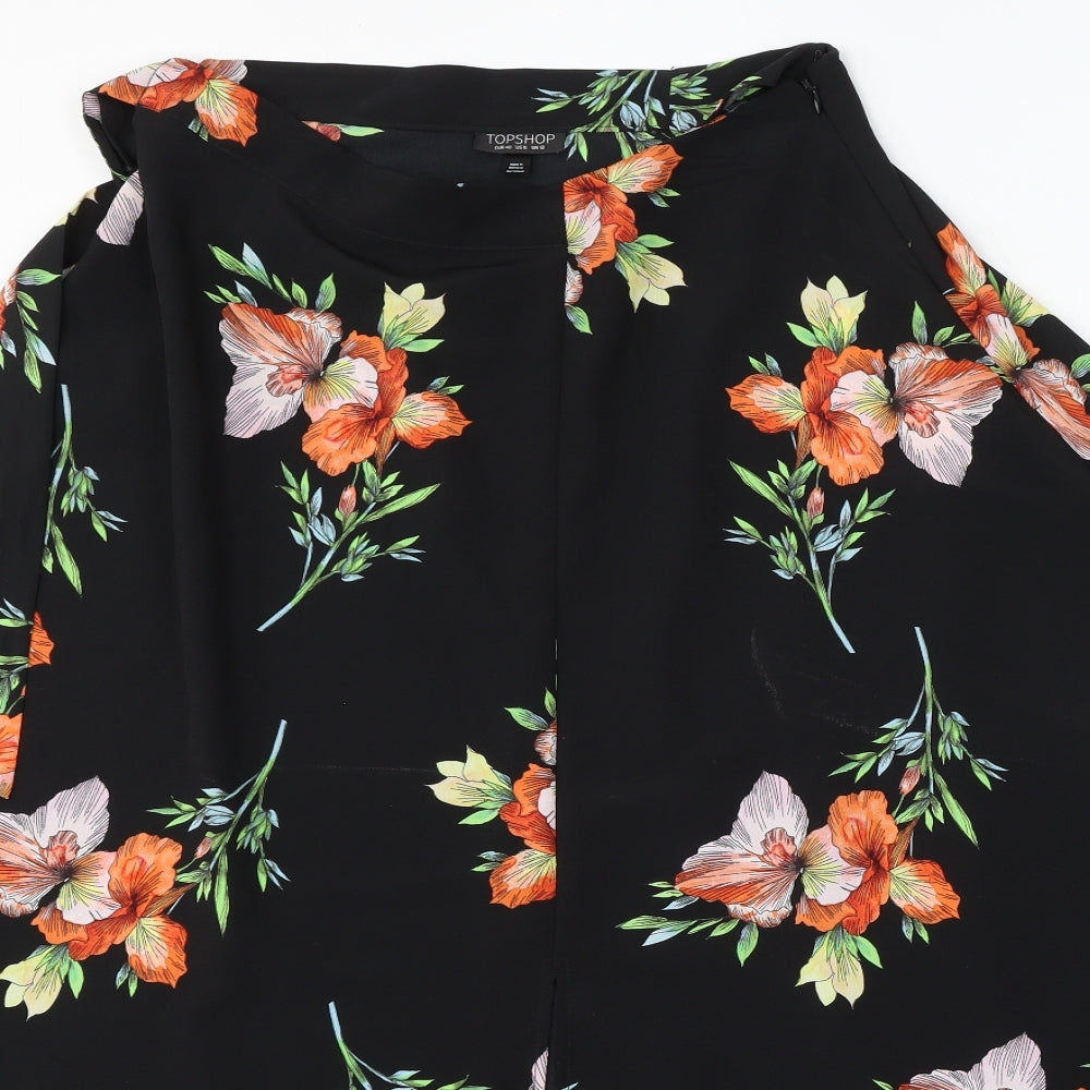 Topshop Womens Black Floral Viscose Wrap Skirt Size 12 Zip