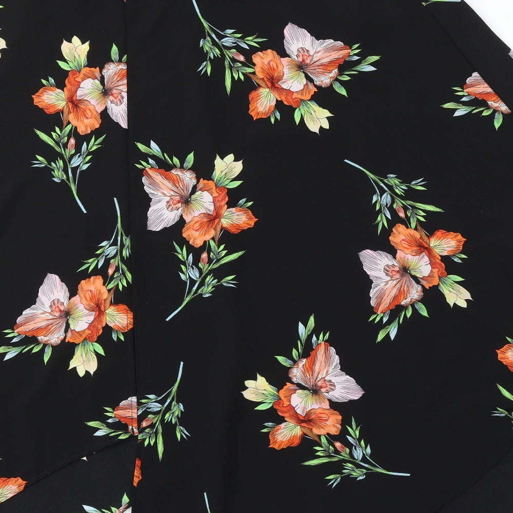 Topshop Womens Black Floral Viscose Wrap Skirt Size 12 Zip
