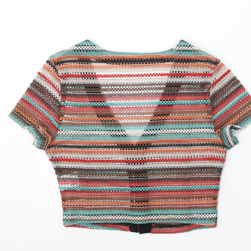 SheIn Womens Multicoloured V-Neck Striped Polyester Cardigan Jumper Size S