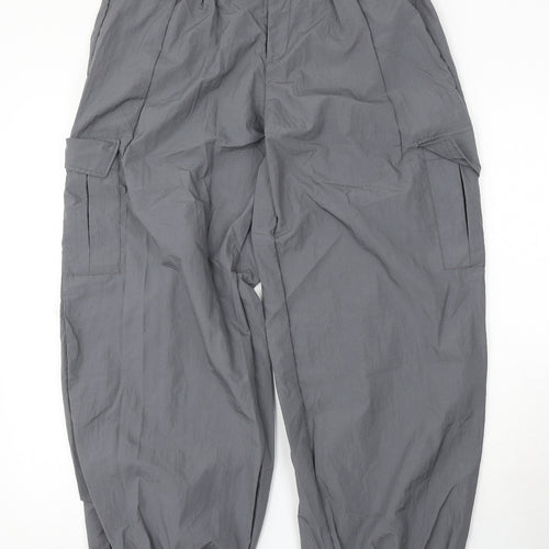 PRETTYLITTLETHING Womens Grey Nylon Cargo Trousers Size 8 L32 in Regular Zip