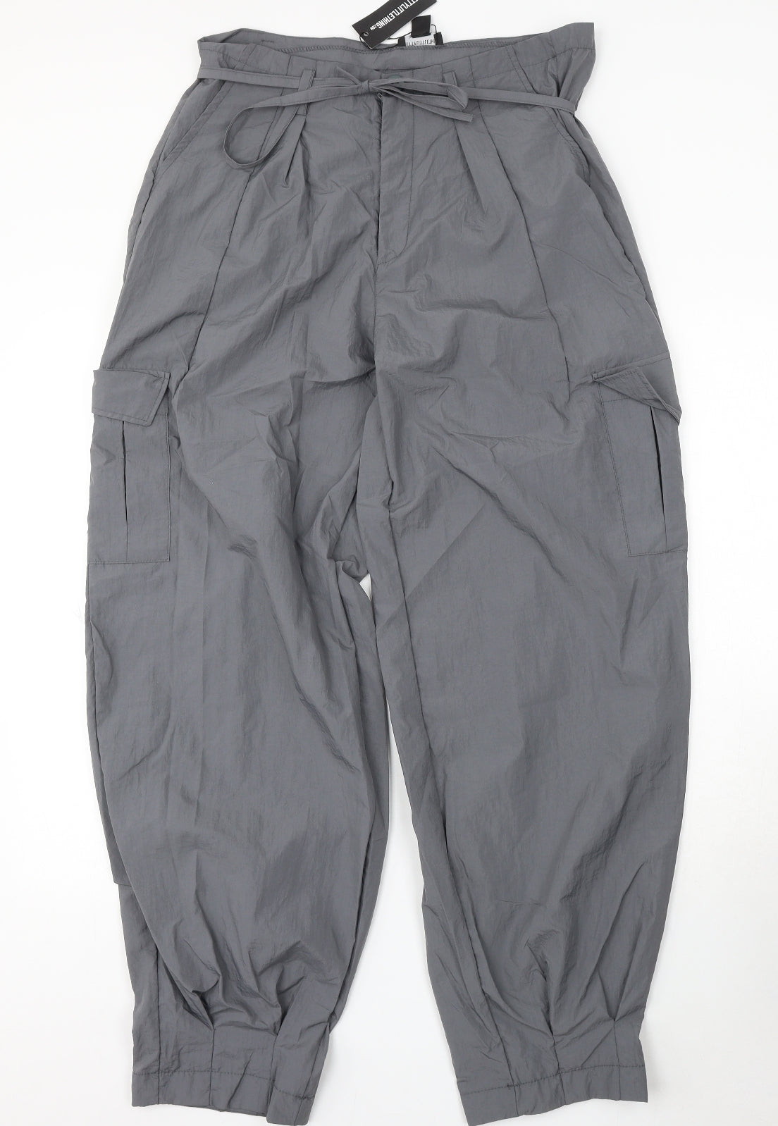 PRETTYLITTLETHING Womens Grey Nylon Cargo Trousers Size 8 L32 in Regular Zip