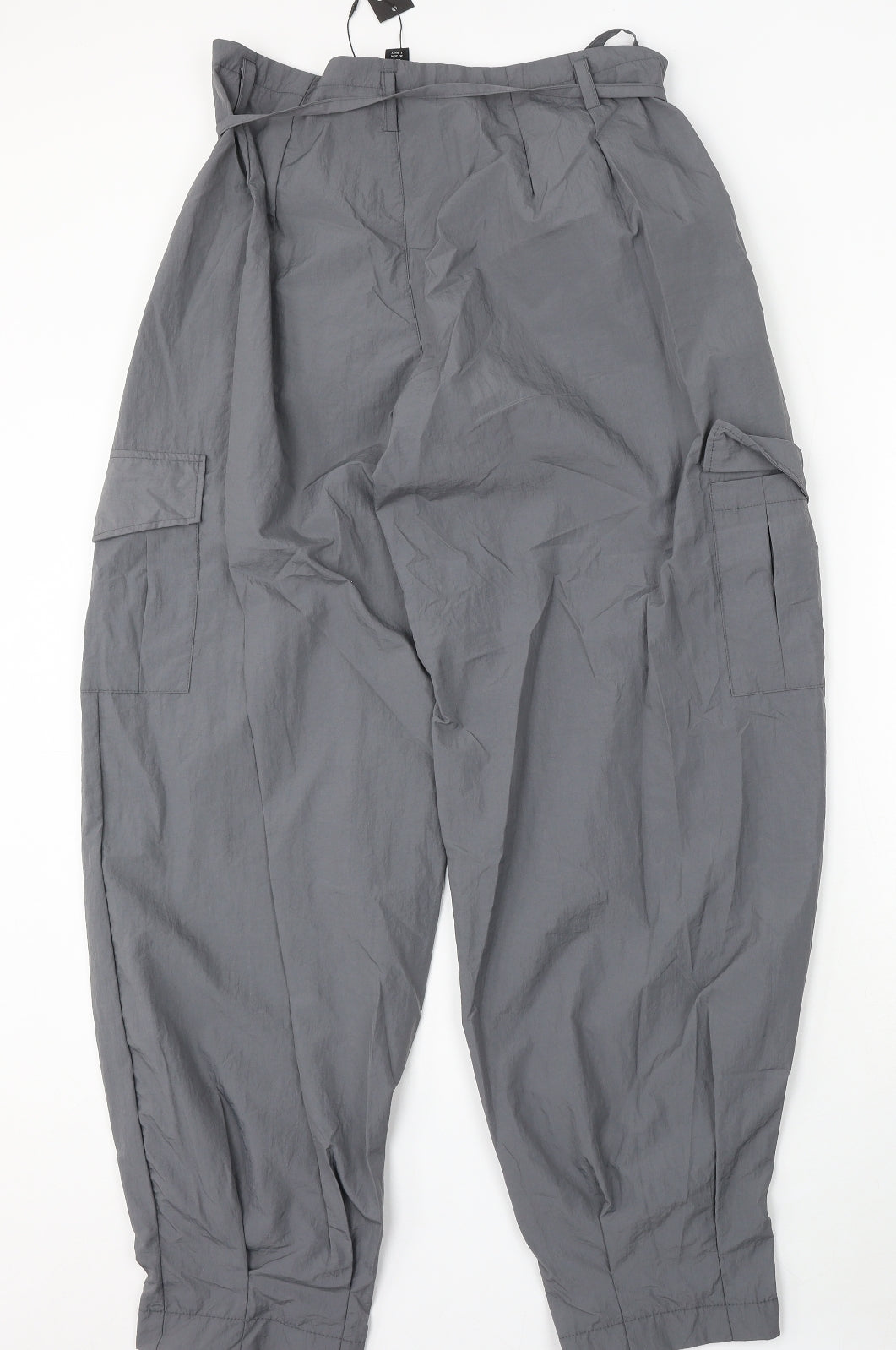 PRETTYLITTLETHING Womens Grey Nylon Cargo Trousers Size 8 L32 in Regular Zip