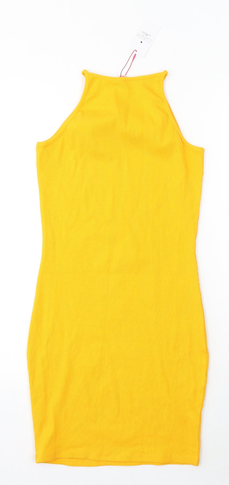 Candy Couture Girls Yellow Polyester Tank Dress Size 13 Years Square Neck