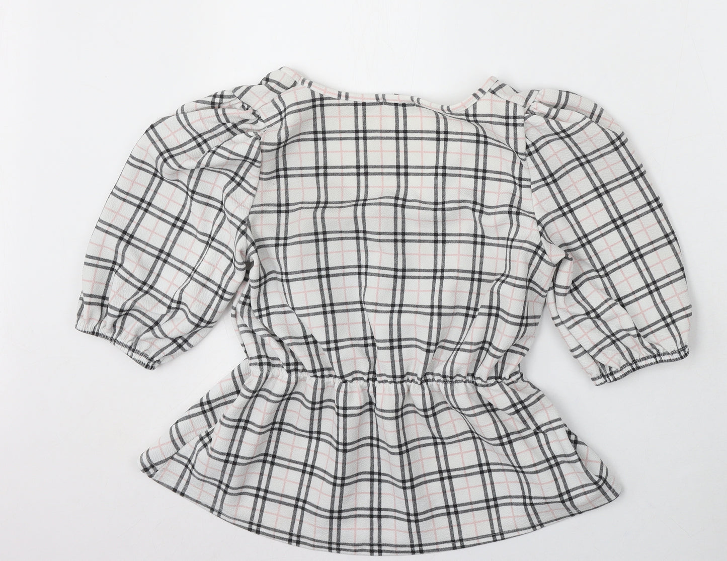 Boohoo Womens White Check Polyester Basic Blouse Size 10 Round Neck