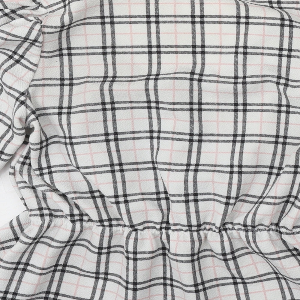 Boohoo Womens White Check Polyester Basic Blouse Size 10 Round Neck