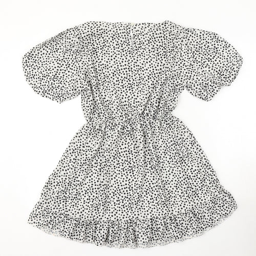 I SAW IT FIRST Womens White Polka Dot Polyester Skater Dress Size 8 Round Neck Button