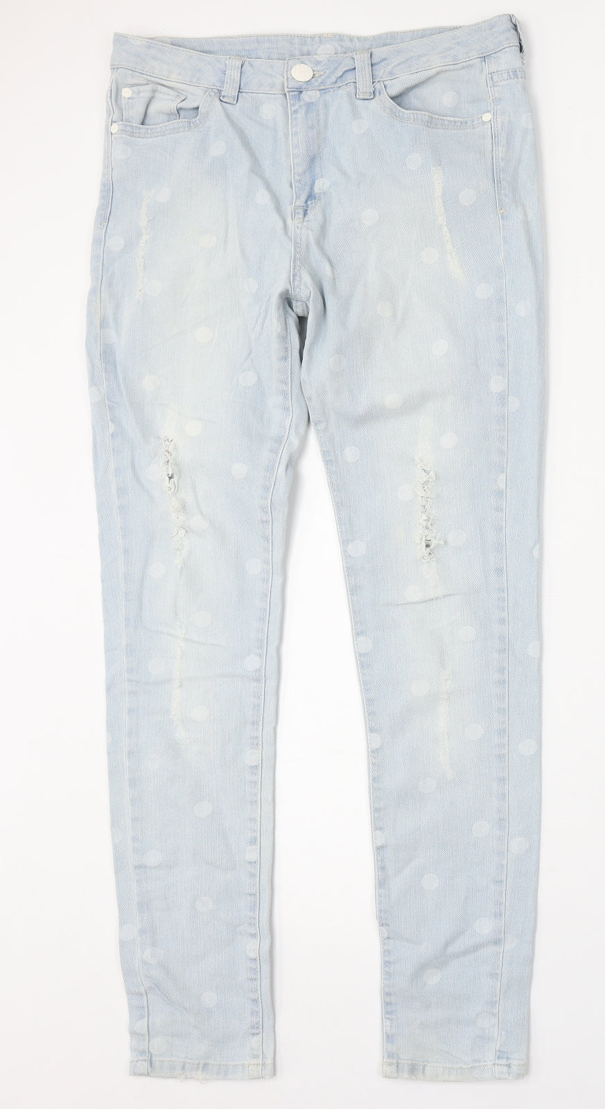 Henry Holland Womens Blue Polka Dot Cotton Skinny Jeans Size 12 L30 in Regular Button