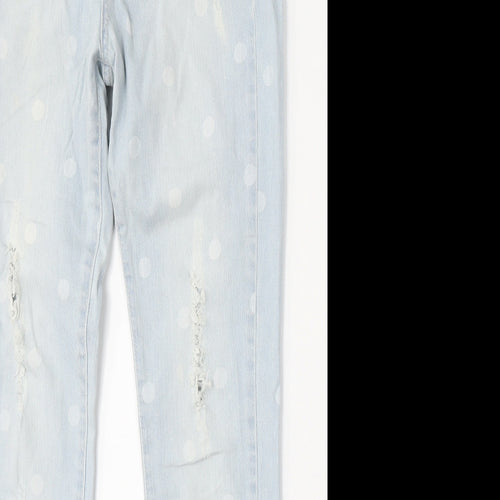 Henry Holland Womens Blue Polka Dot Cotton Skinny Jeans Size 12 L30 in Regular Button