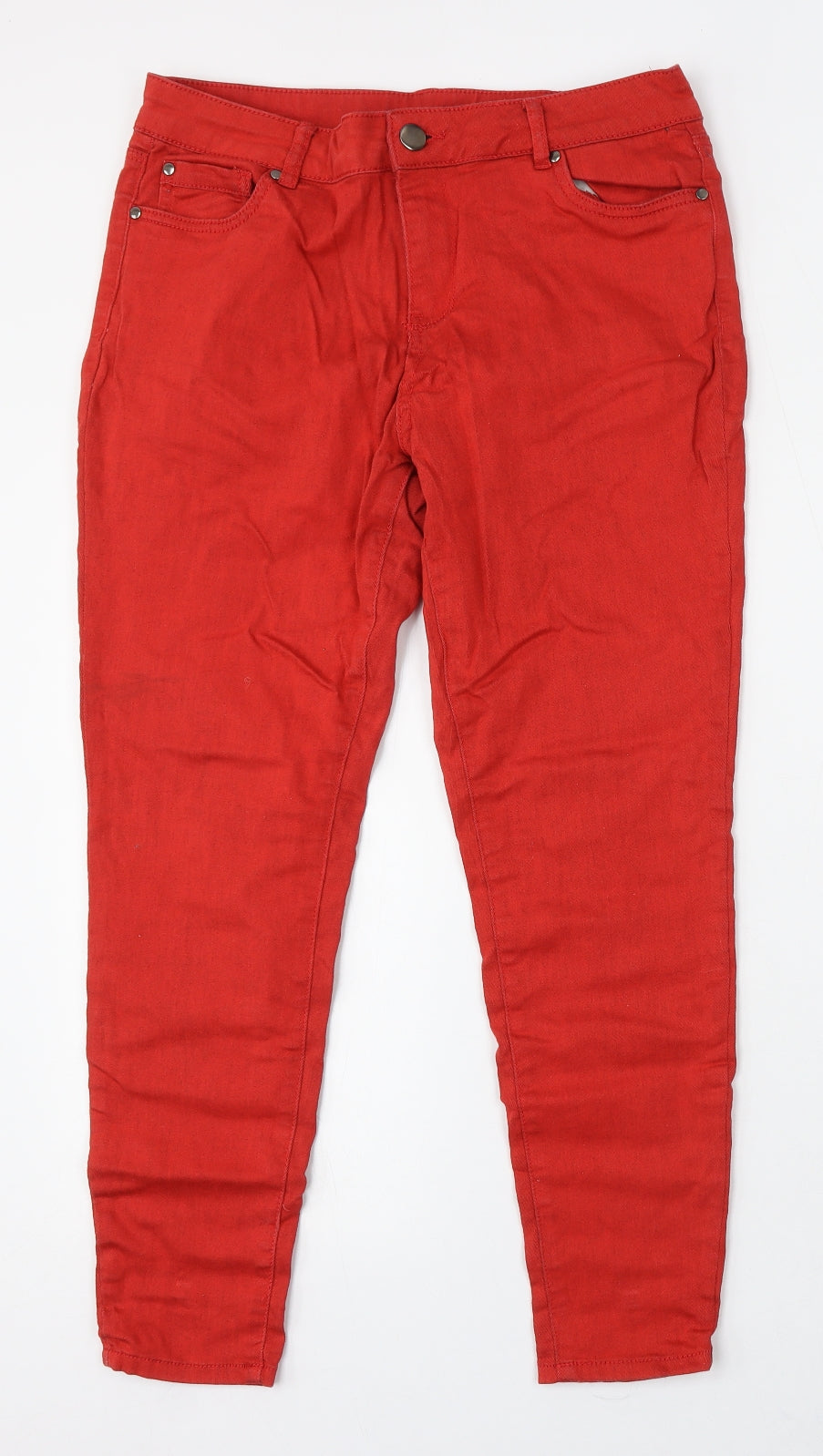 TU Womens Red Cotton Skinny Jeans Size 14 L28 in Regular Button
