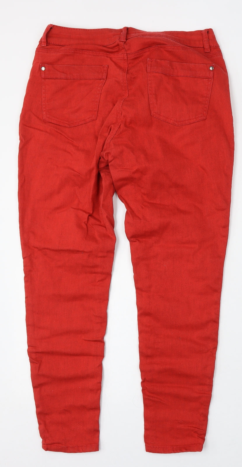 TU Womens Red Cotton Skinny Jeans Size 14 L28 in Regular Button