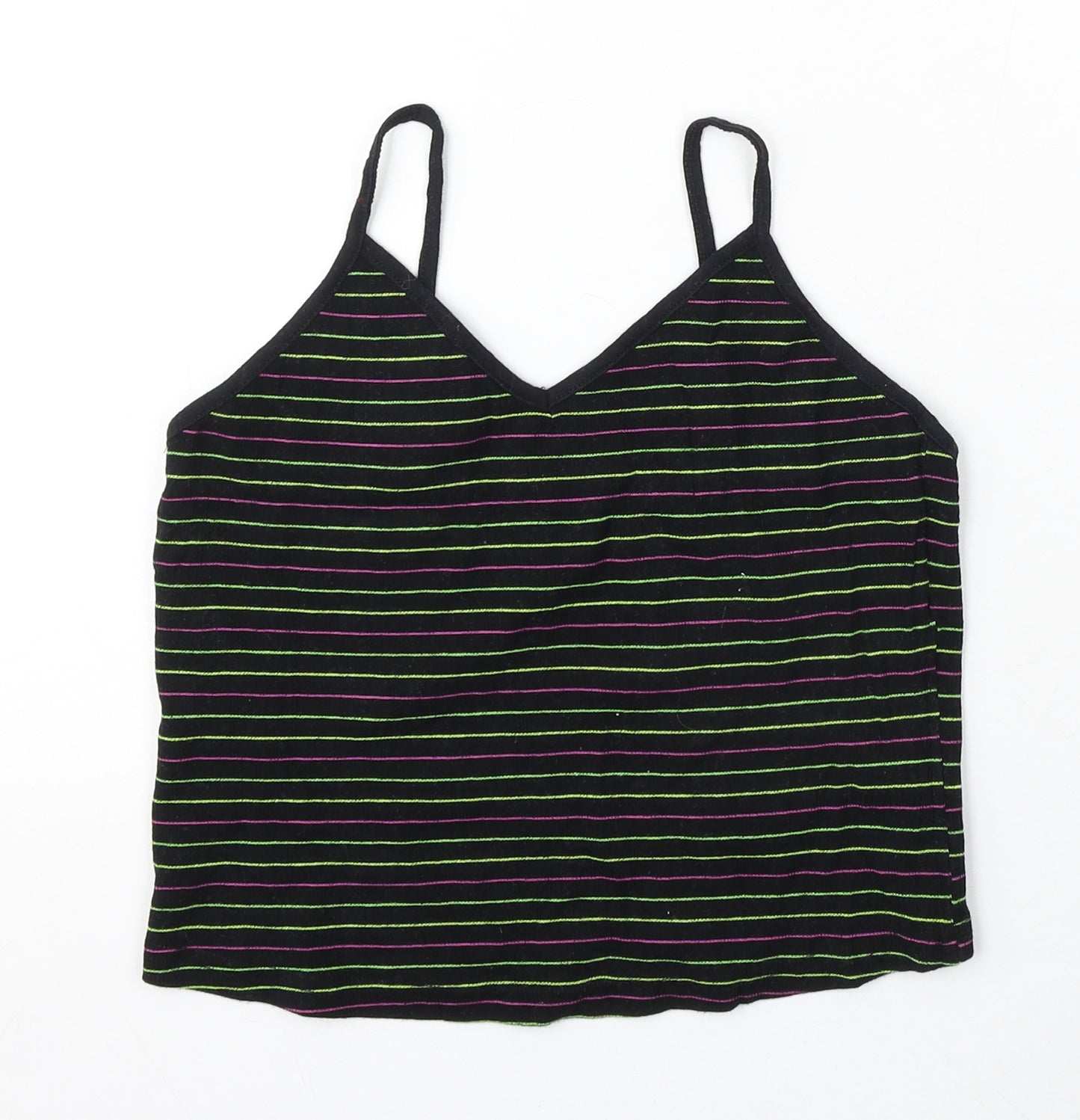 Primark Womens Black Striped Cotton Basic Tank Size 12 V-Neck