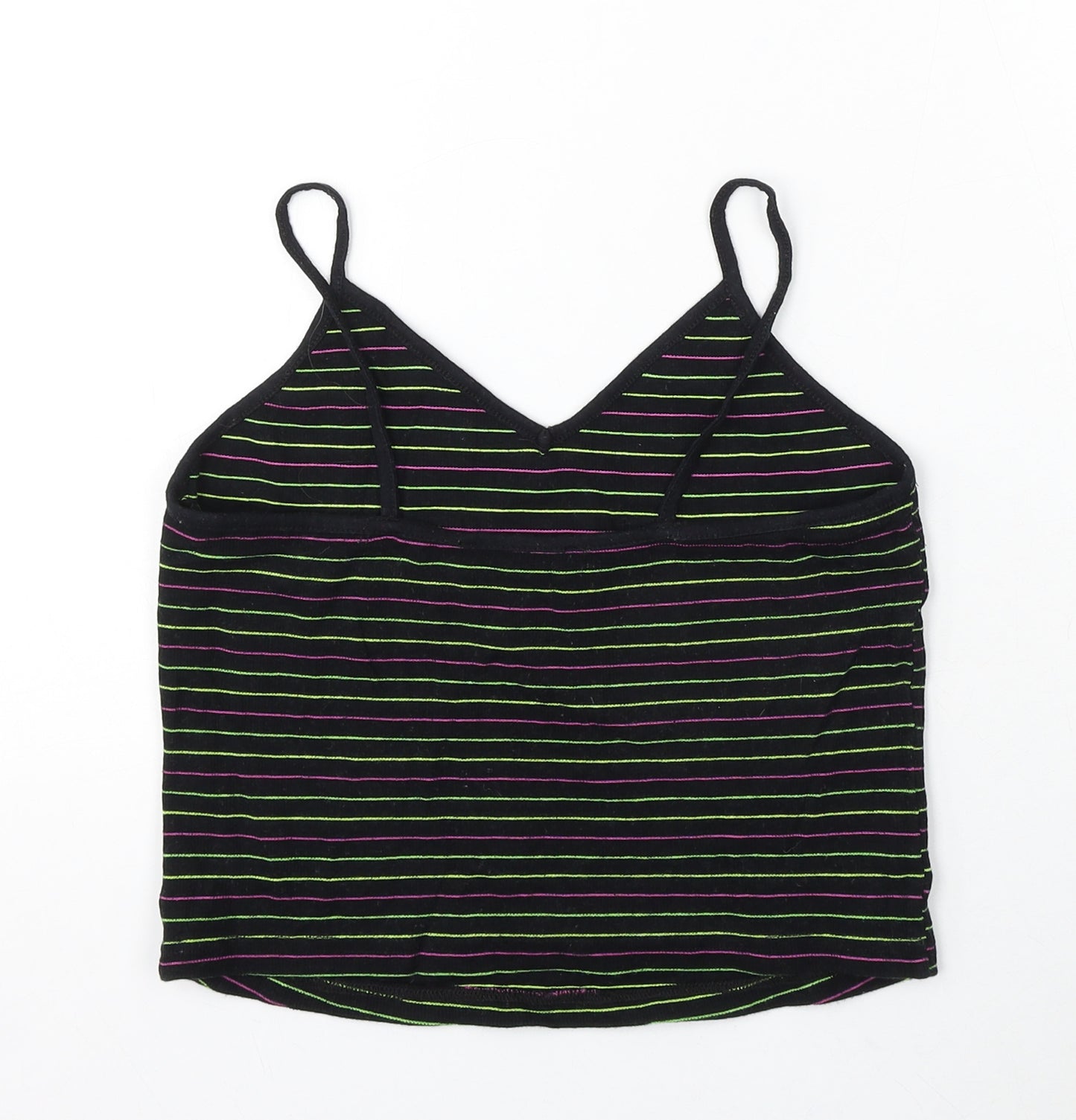 Primark Womens Black Striped Cotton Basic Tank Size 12 V-Neck