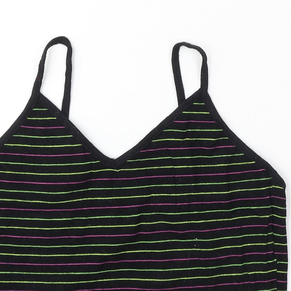 Primark Womens Black Striped Cotton Basic Tank Size 12 V-Neck