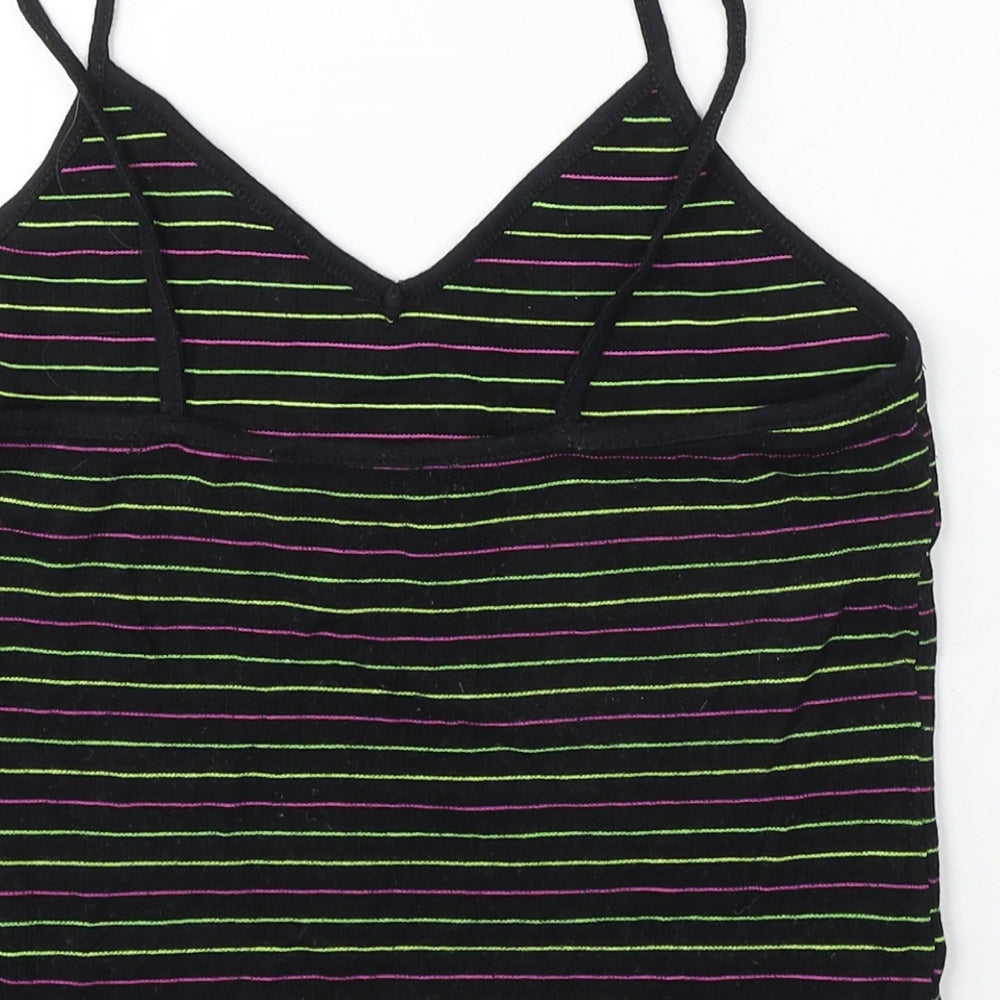 Primark Womens Black Striped Cotton Basic Tank Size 12 V-Neck