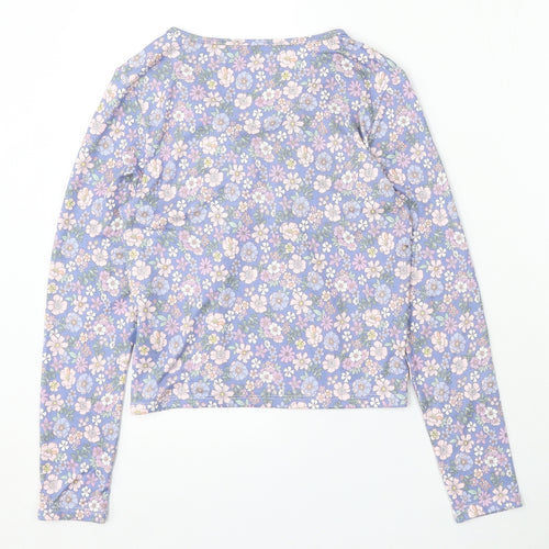 Primark Womens Blue Floral Polyester Basic Blouse Size XS V-Neck