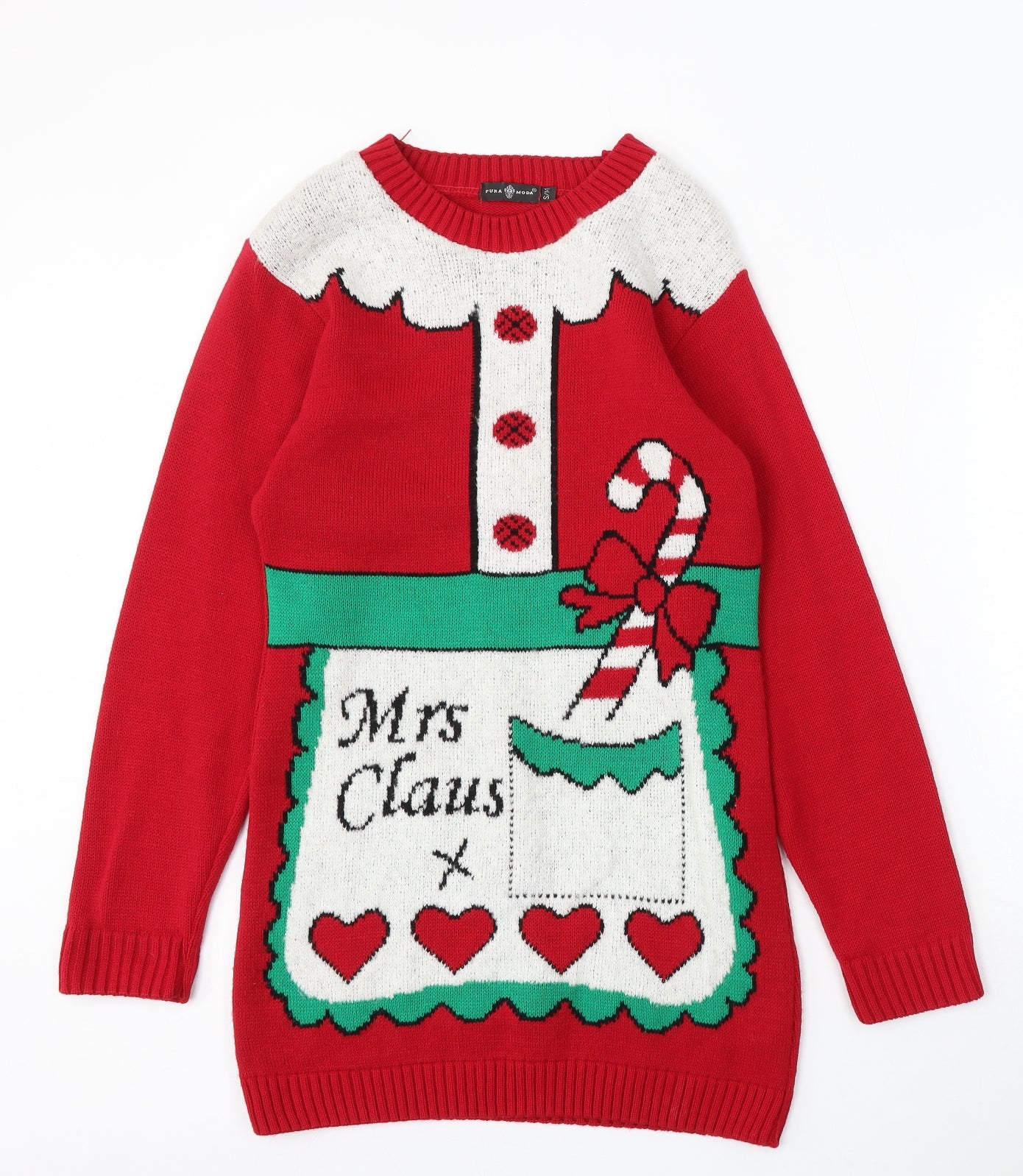 Pura Moda Womens Red Round Neck Acrylic Pullover Jumper Size S - Mrs Claus Christmas