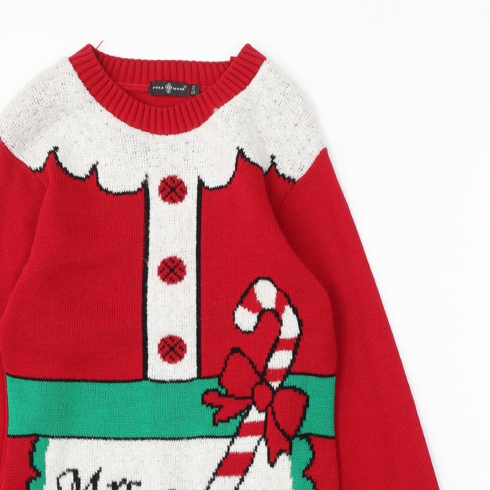 Pura Moda Womens Red Round Neck Acrylic Pullover Jumper Size S - Mrs Claus Christmas