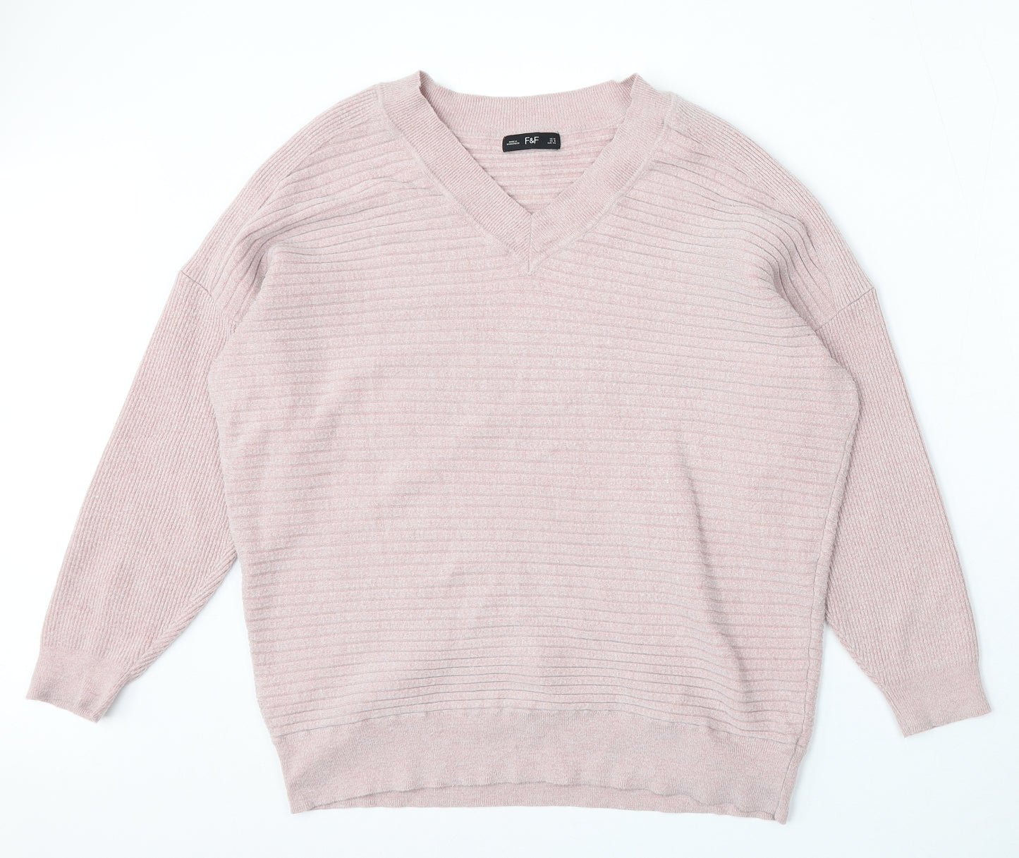 F&F Womens Pink V-Neck Viscose Pullover Jumper Size 12