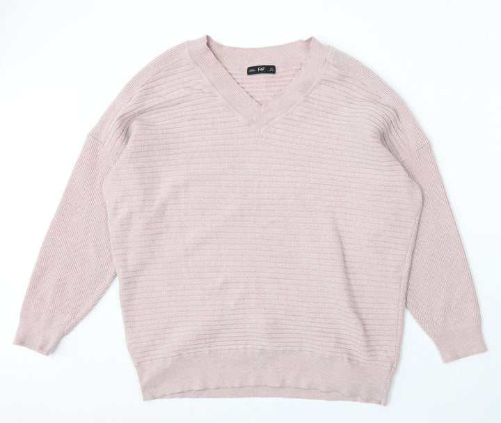 F&F Womens Pink V-Neck Viscose Pullover Jumper Size 12