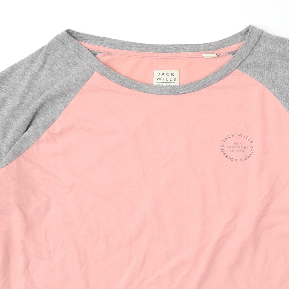 Jack Wills Womens Pink Polyester Basic T-Shirt Size 8 Round Neck