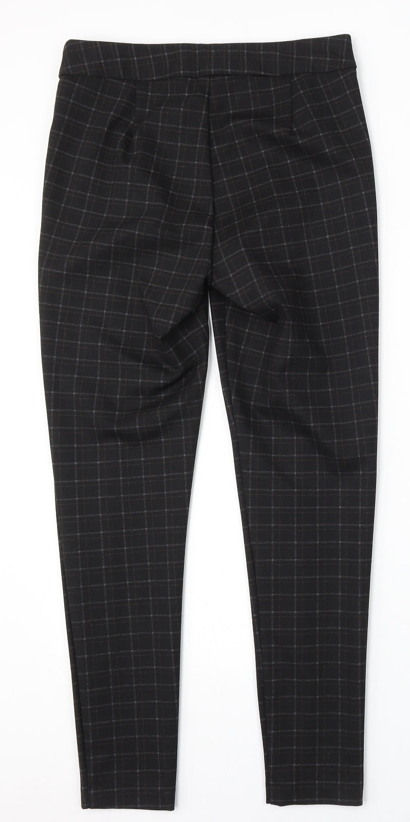 F&F Womens Black Check Polyester Trousers Size 10 L29 in Regular Hook & Eye