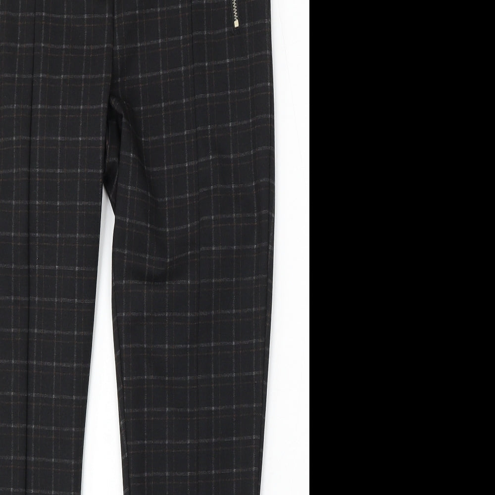 F&F Womens Black Check Polyester Trousers Size 10 L29 in Regular Hook & Eye