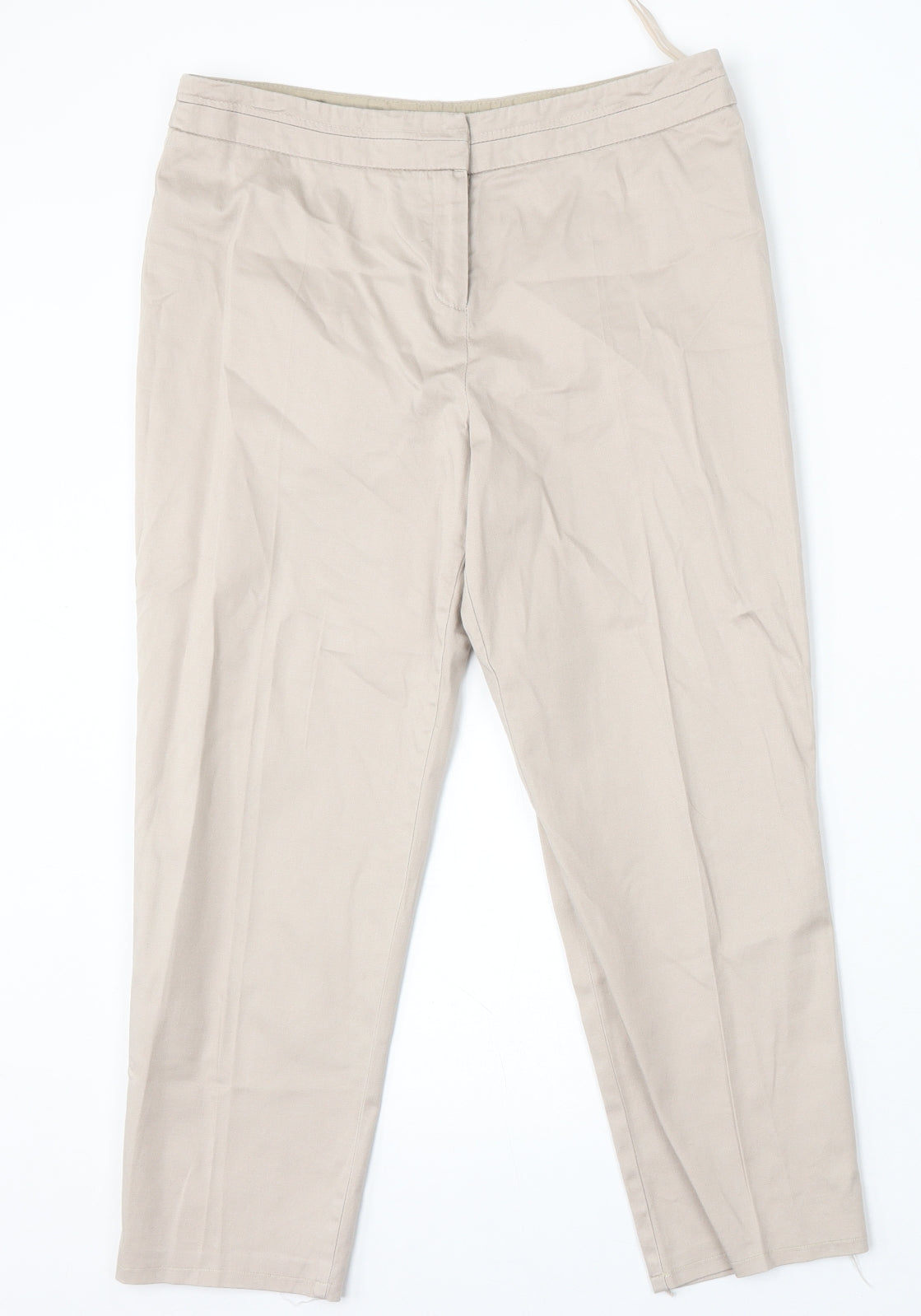 F&F Womens Beige Polyester Cropped Trousers Size 10 L24 in Regular Hook & Eye