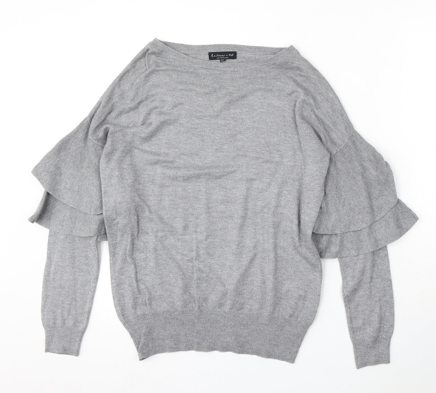 F&F Womens Grey Round Neck Viscose Pullover Jumper Size 8