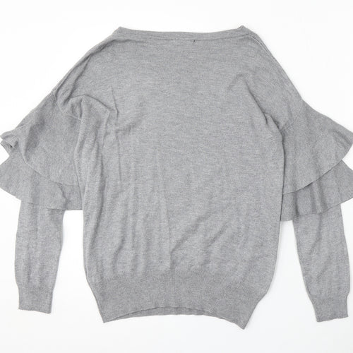 F&F Womens Grey Round Neck Viscose Pullover Jumper Size 8