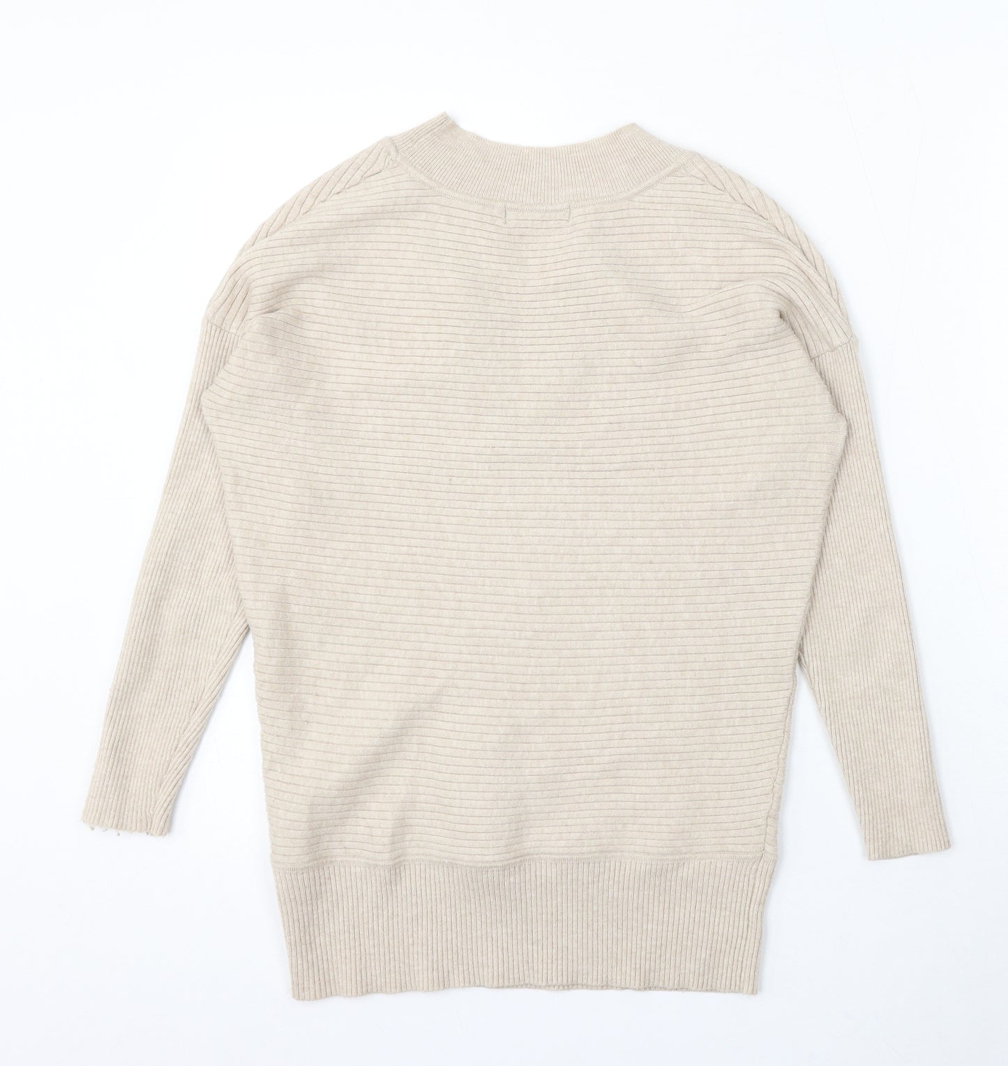 F&F Womens Beige V-Neck Viscose Pullover Jumper Size 6