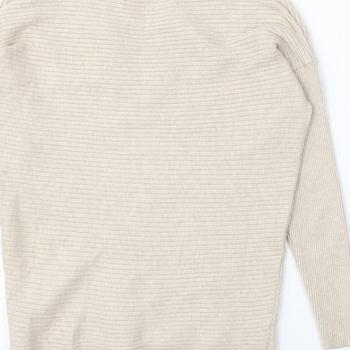 F&F Womens Beige V-Neck Viscose Pullover Jumper Size 6