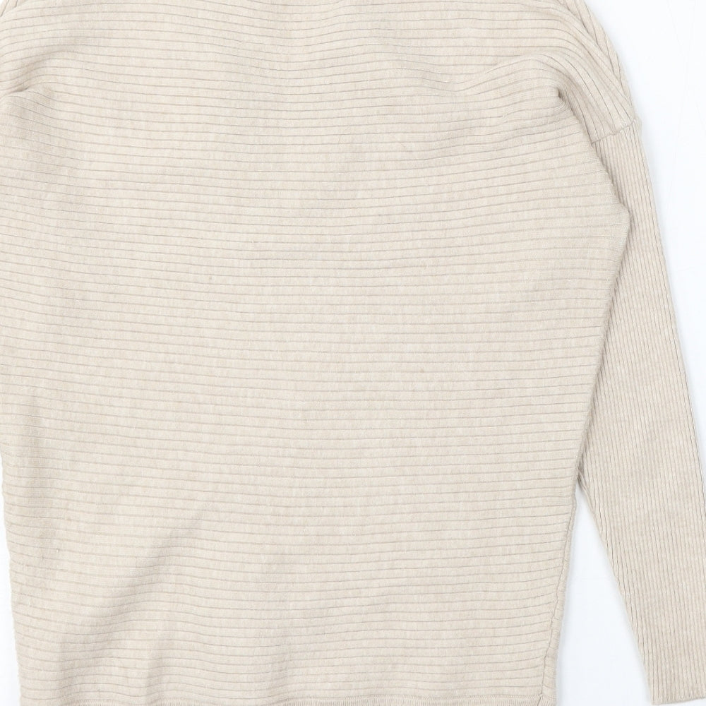 F&F Womens Beige V-Neck Viscose Pullover Jumper Size 6