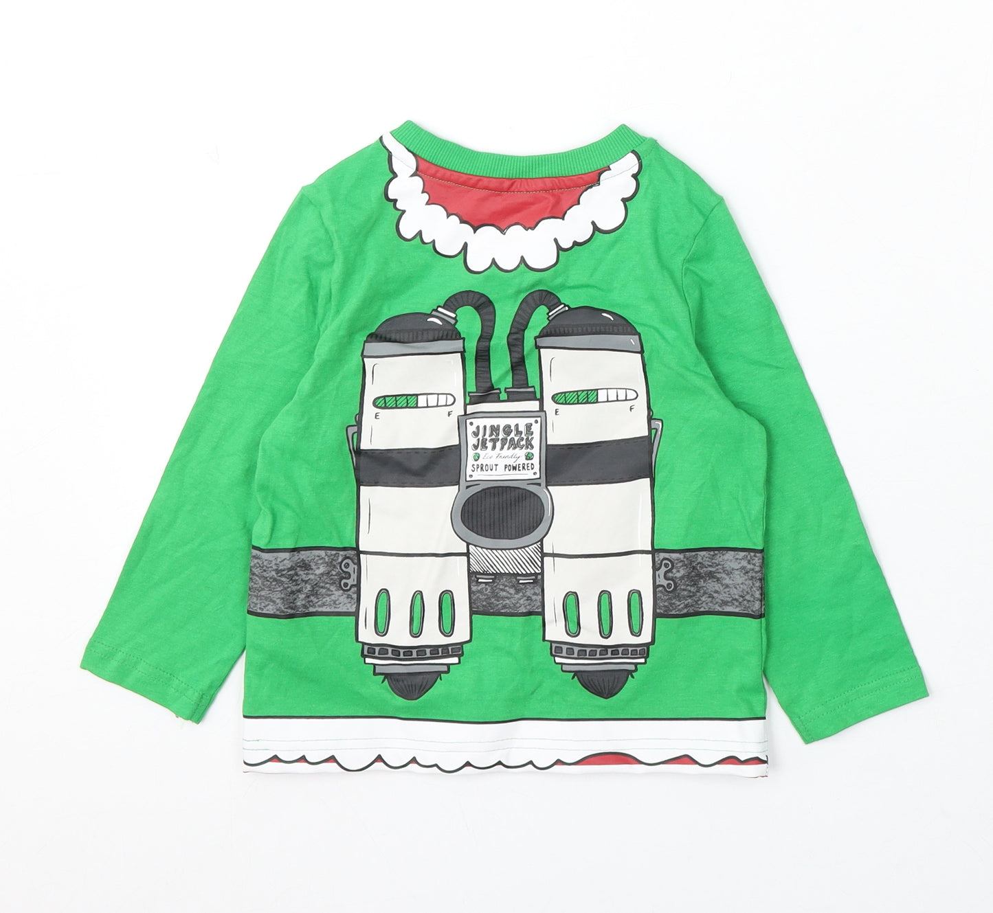 F&F Boys Green Cotton Basic T-Shirt Size 2-3 Years Round Neck - Christmas