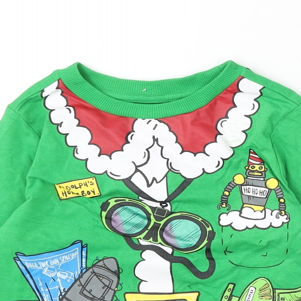 F&F Boys Green Cotton Basic T-Shirt Size 2-3 Years Round Neck - Christmas