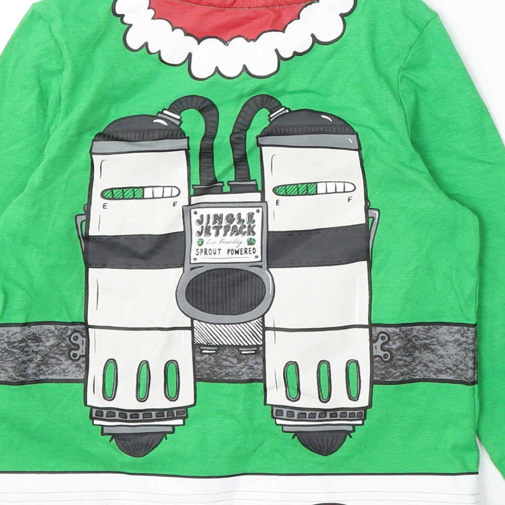 F&F Boys Green Cotton Basic T-Shirt Size 2-3 Years Round Neck - Christmas