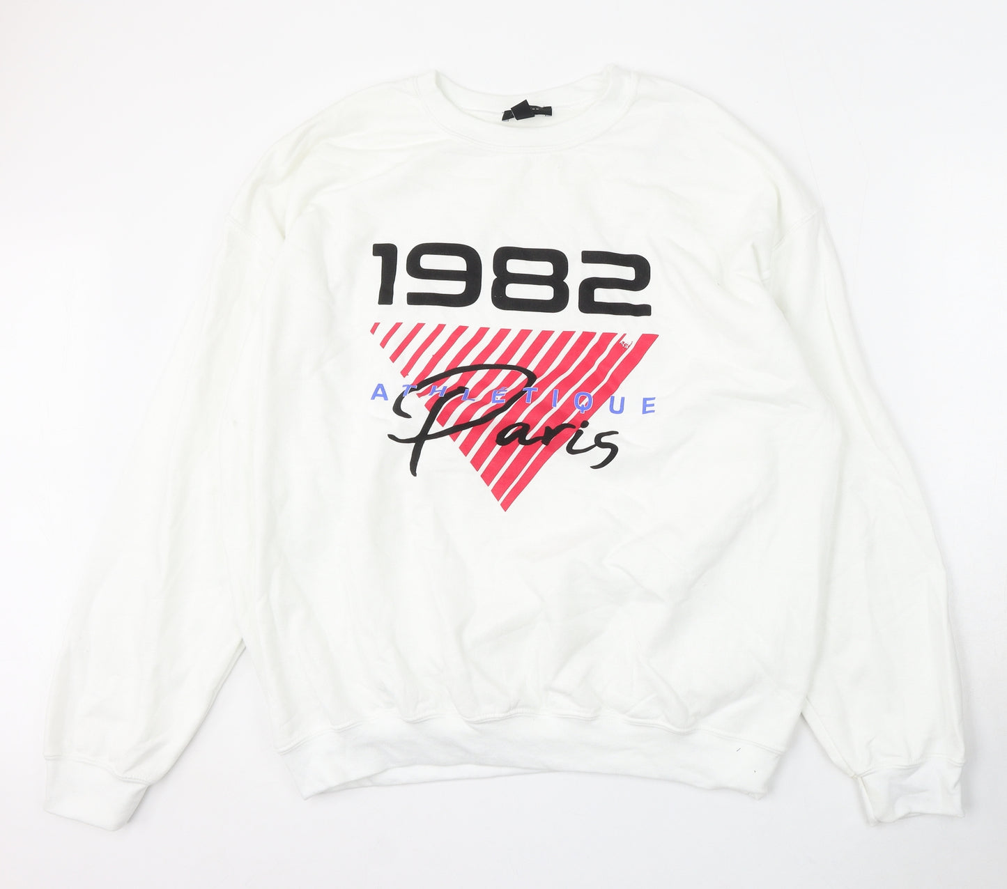 New Look Mens White Cotton Pullover Sweatshirt Size L - Paris 1982