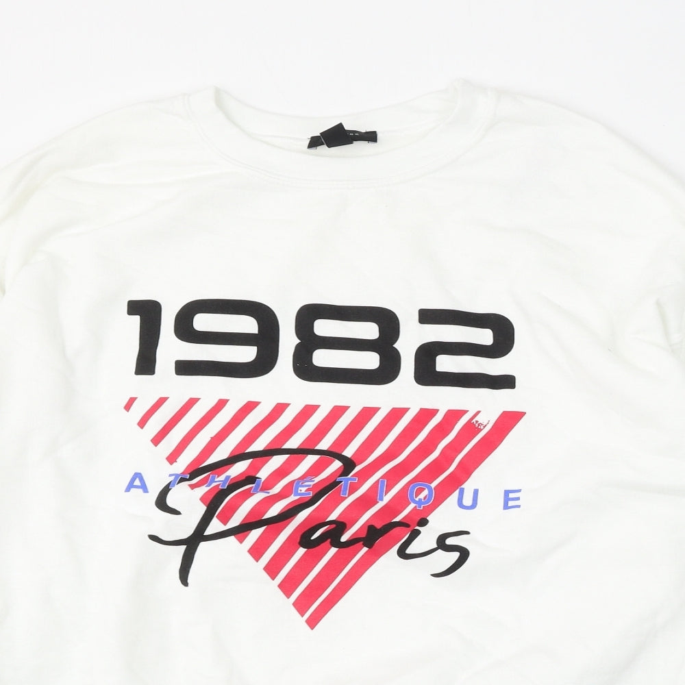 New Look Mens White Cotton Pullover Sweatshirt Size L - Paris 1982