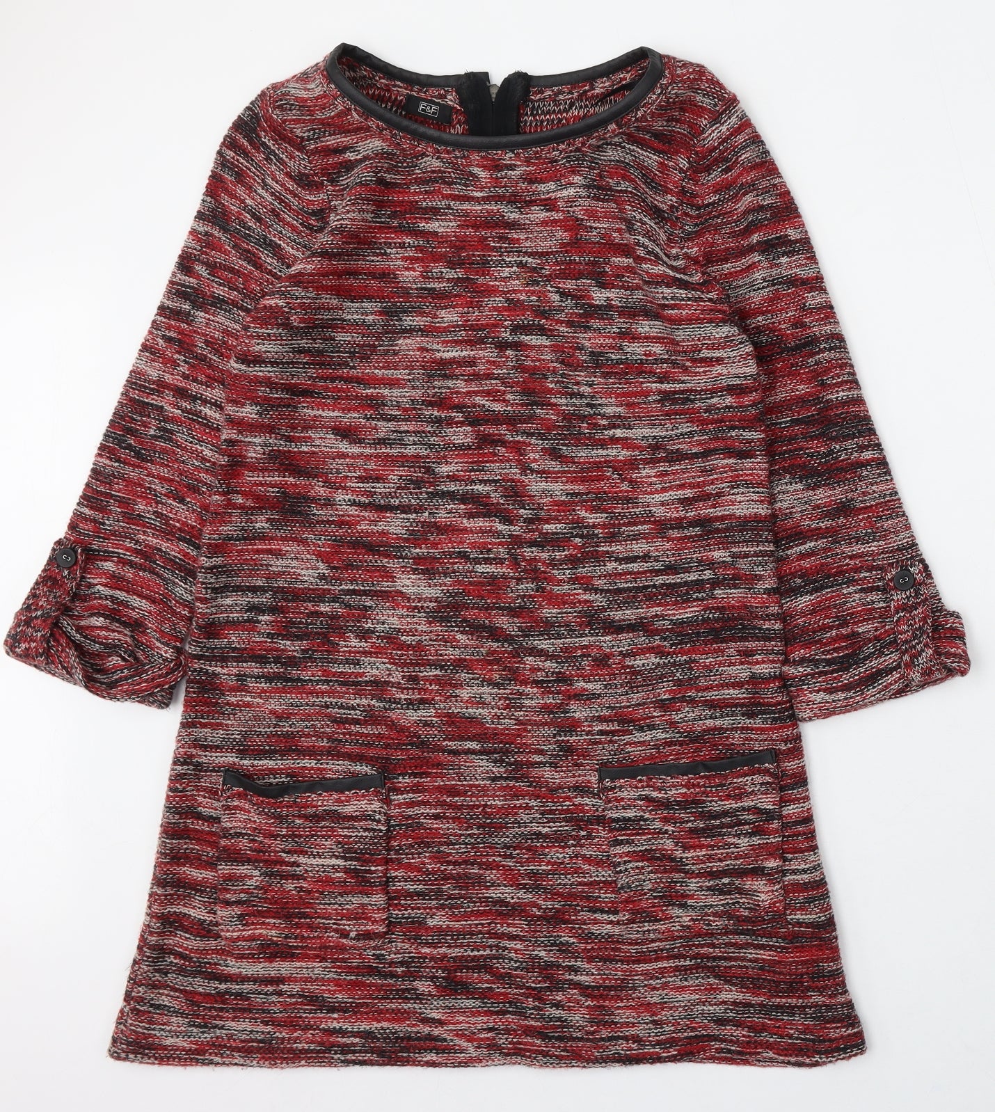 F&F Womens Red Polyester Shift Size 14 Round Neck Zip