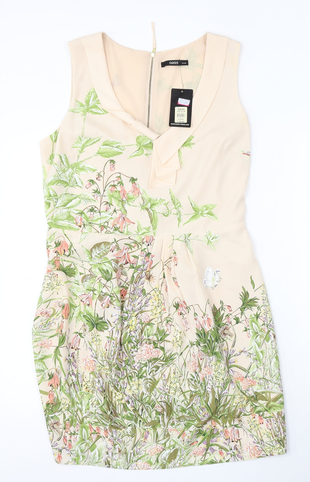 Oasis Womens Pink Floral Polyester Sheath Size 14 V-Neck Zip