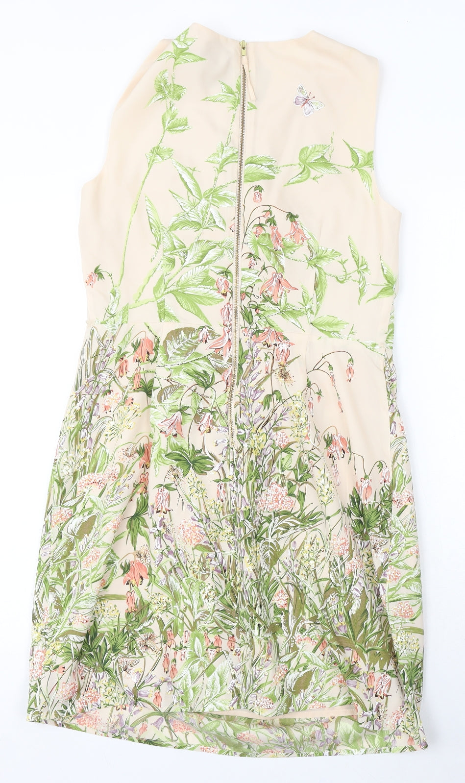 Oasis Womens Pink Floral Polyester Sheath Size 14 V-Neck Zip