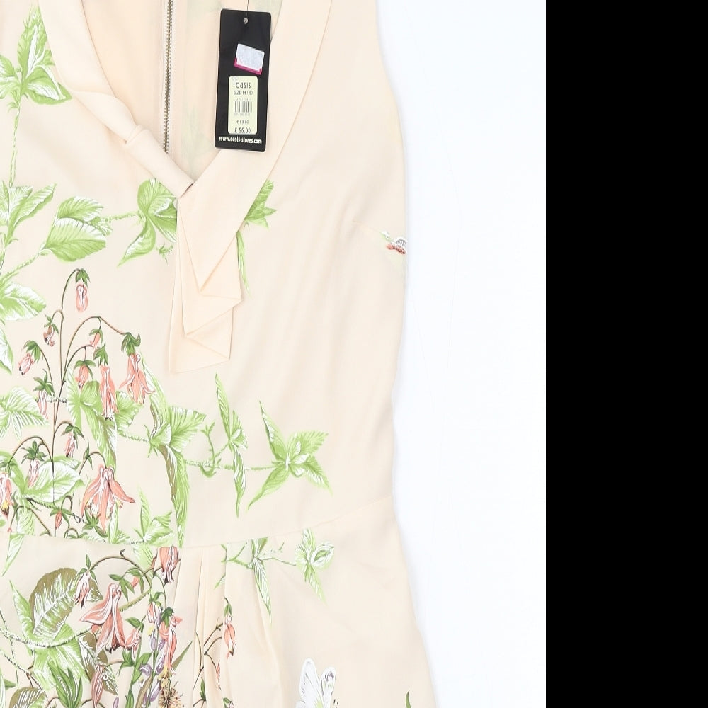 Oasis Womens Pink Floral Polyester Sheath Size 14 V-Neck Zip