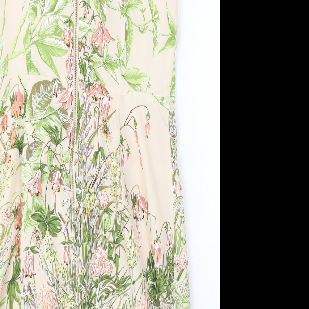 Oasis Womens Pink Floral Polyester Sheath Size 14 V-Neck Zip