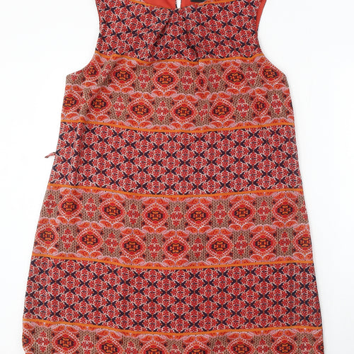 Atmosphere Womens Orange Geometric Viscose Sheath Size 14 Round Neck Button