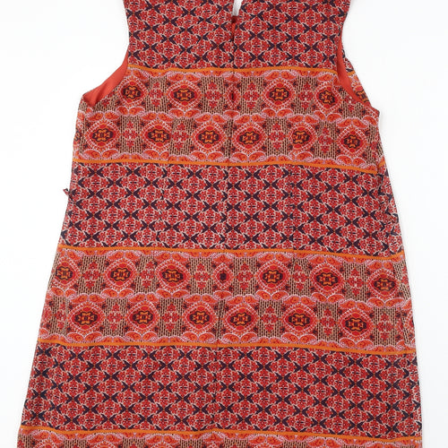 Atmosphere Womens Orange Geometric Viscose Sheath Size 14 Round Neck Button