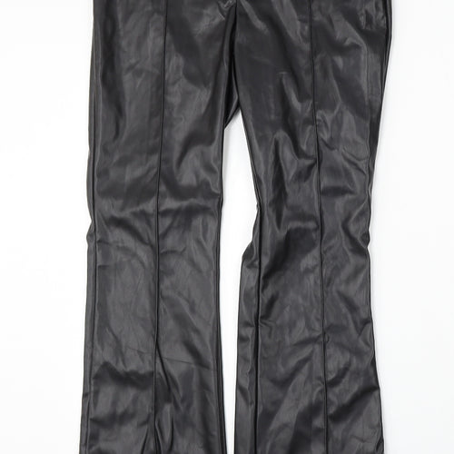 SheIn Womens Black Polyurethane Trousers Size M L31 in Regular Button