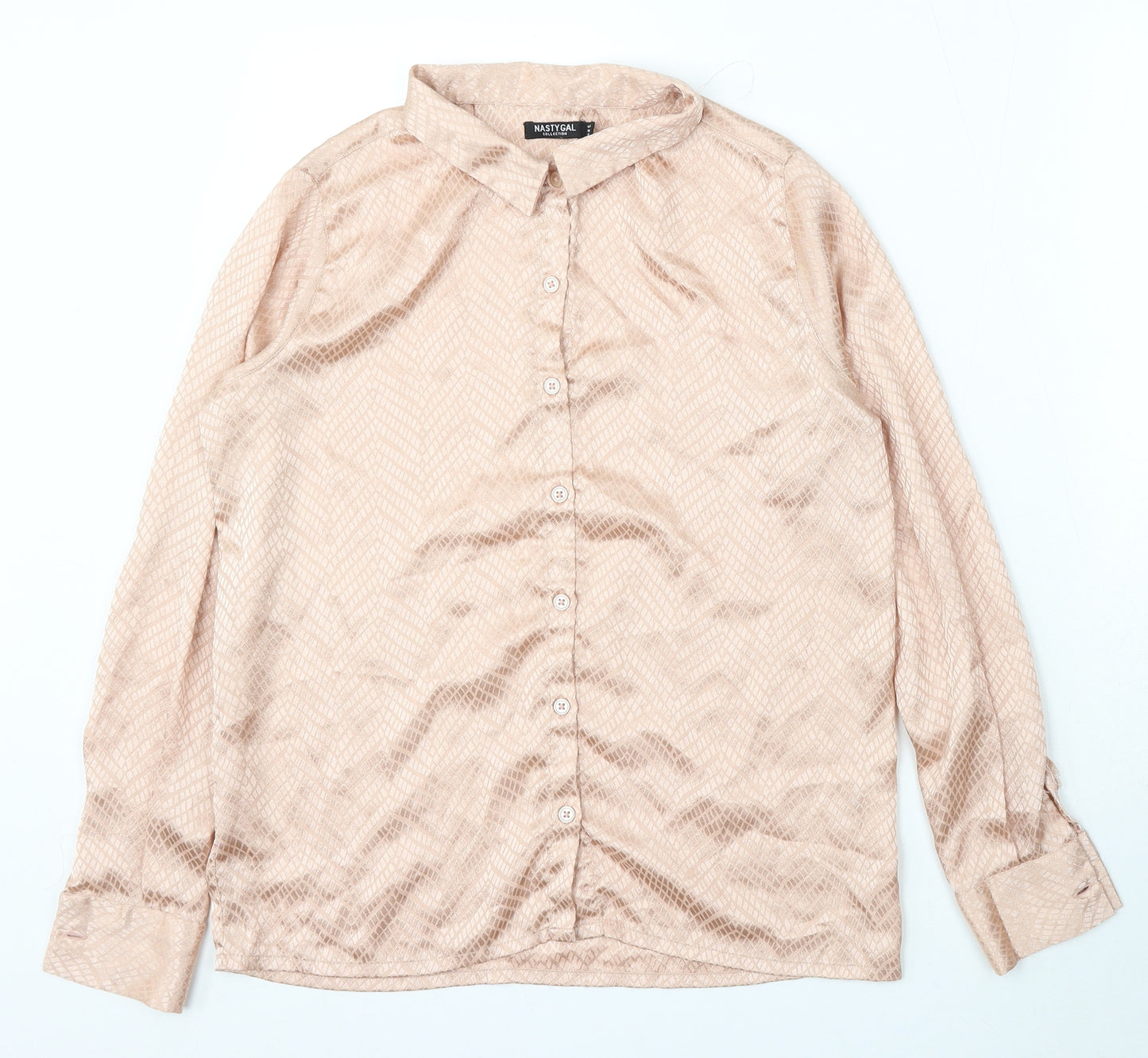 Nasty Gal Womens Pink Polyester Basic Button-Up Size 10 Collared