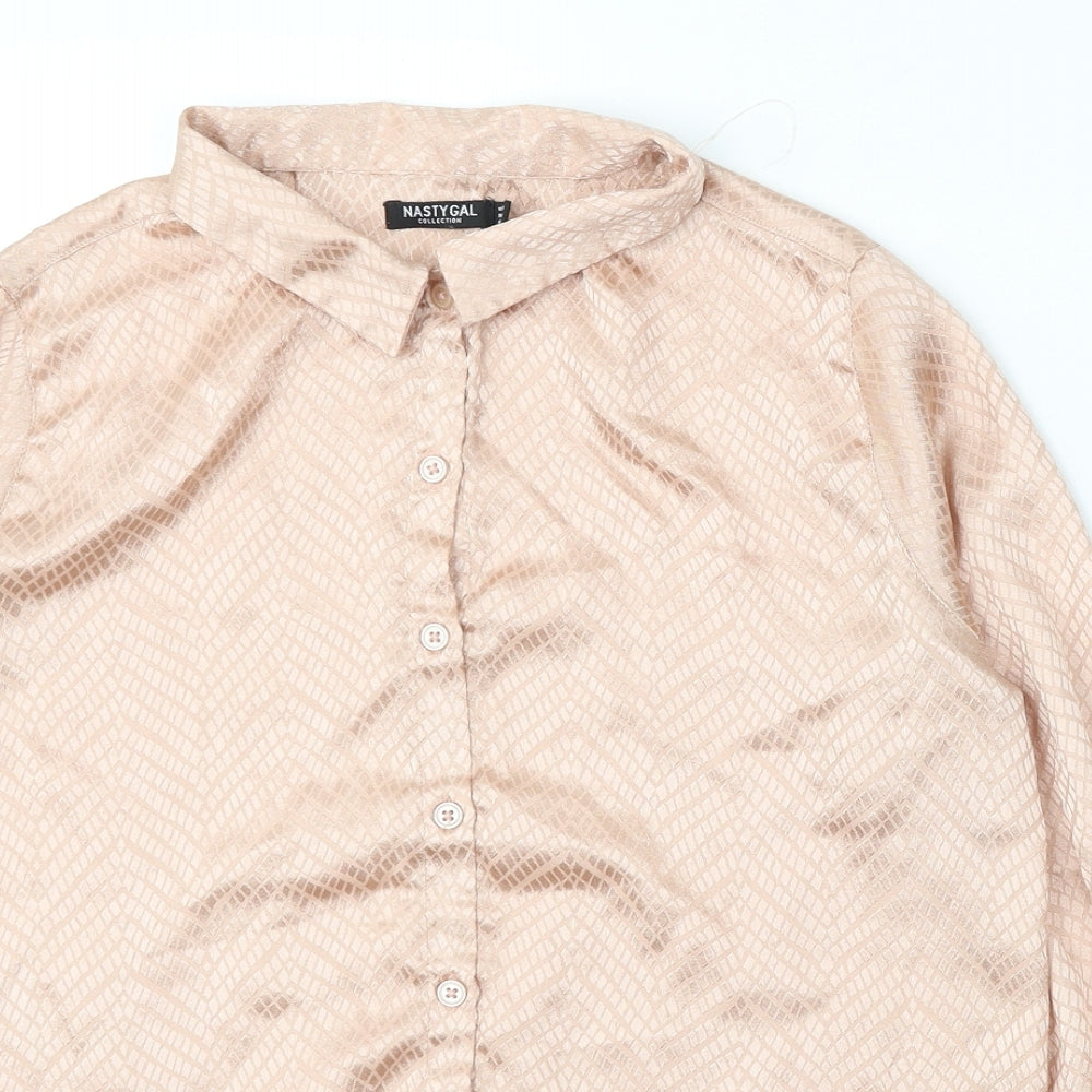 Nasty Gal Womens Pink Polyester Basic Button-Up Size 10 Collared