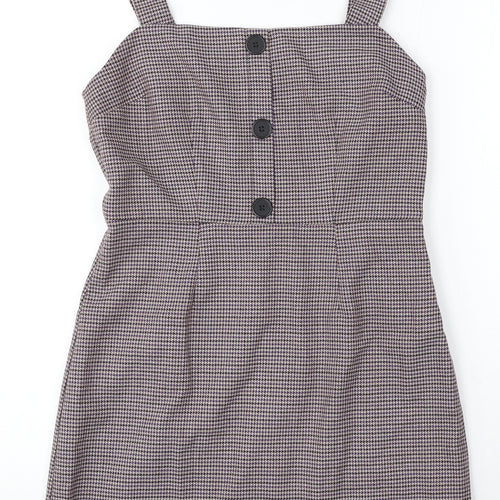 Pimkie Womens White Houndstooth Polyester Pinafore/Dungaree Dress Size 8 Square Neck