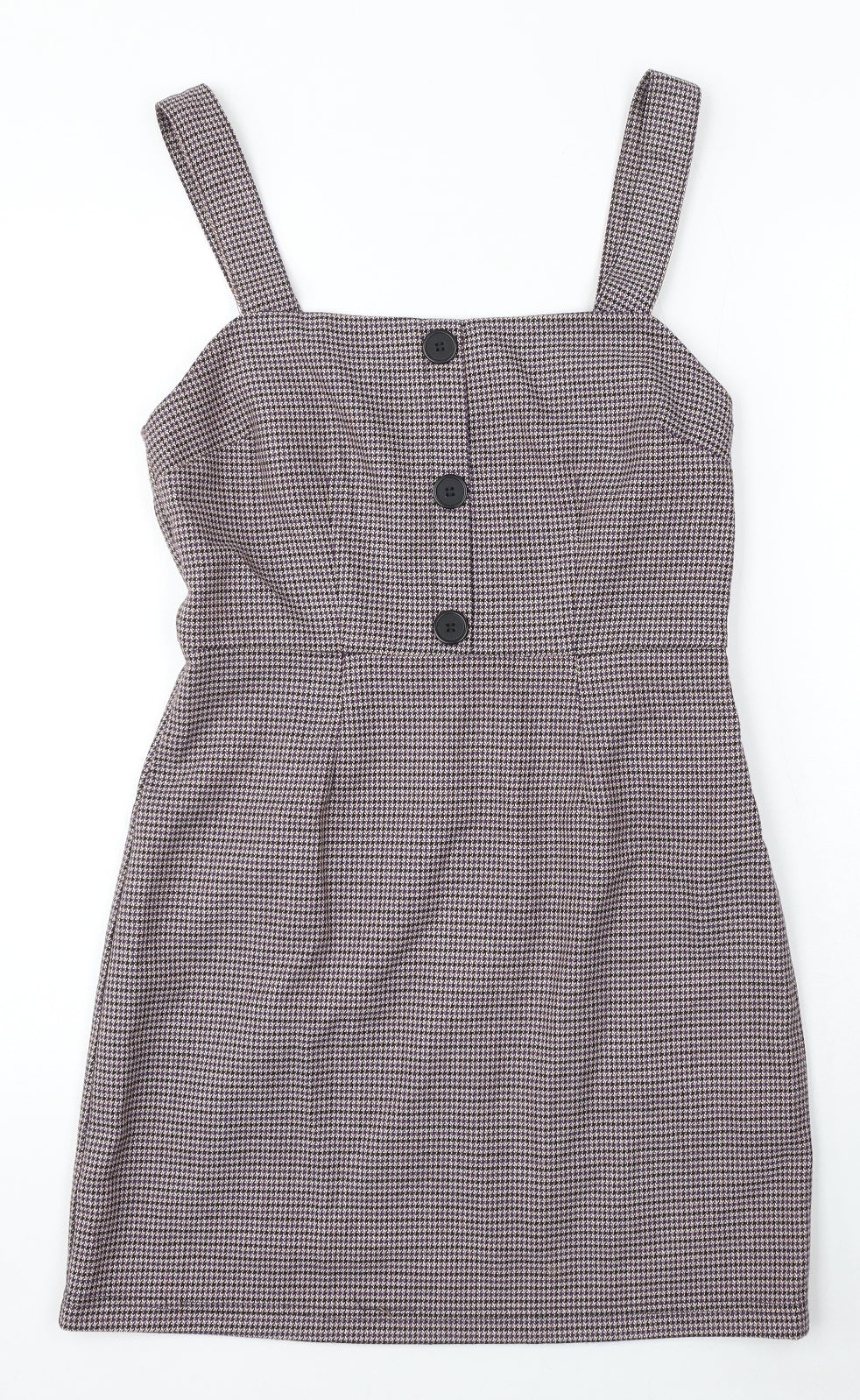Pimkie Womens White Houndstooth Polyester Pinafore/Dungaree Dress Size 8 Square Neck