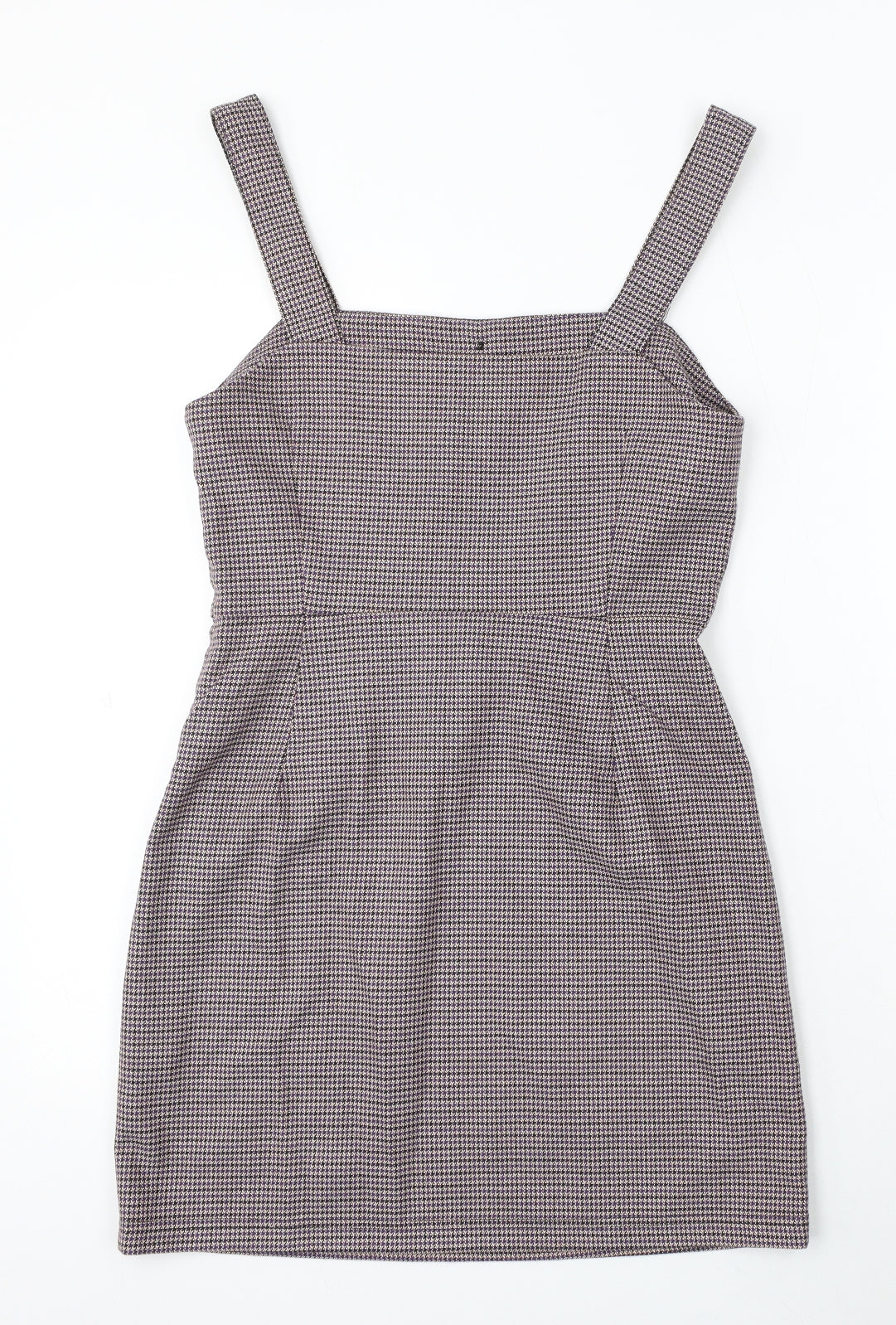 Pimkie Womens White Houndstooth Polyester Pinafore/Dungaree Dress Size 8 Square Neck